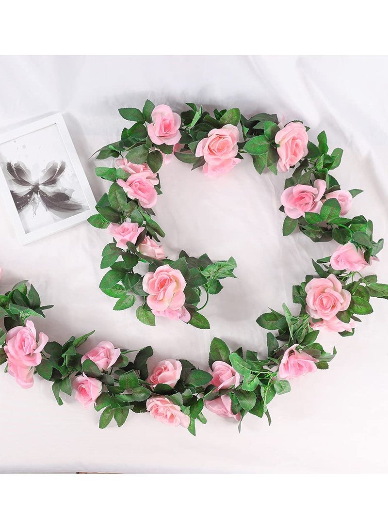 Artificial Rose Garland, 2 Pack 15 FT Pink Fake Rose Vine Hanging Flowers Plants Faux Flower for Wedding Home Garden Office Hotel Party Craft Art Decoration - Image 4